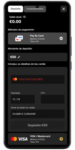 Ecrã de confirmação de depósito com saldo atualizado em euros no Spinsy online casino