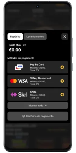 Caixa do Spinsy com cartão, Revolut, Skrill, Jeton e cripto disponíveis
